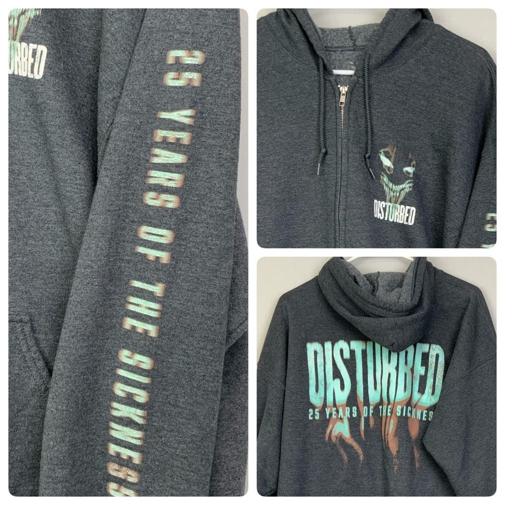 DISTURBED 25 Years Of The Sickness Tour Concert Merch Full Zip Hoodie Nu Metal